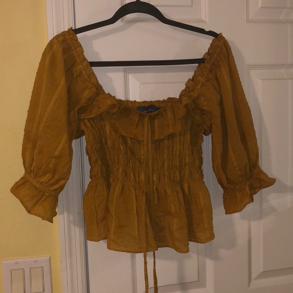Indigo Rising Large Mustard Ruffle Crop Top